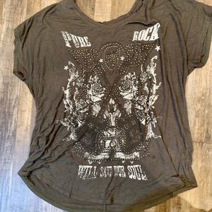 Lane Bryant Pure Rock V Neck T Shirt Brown Plus Shirt Rhinestones